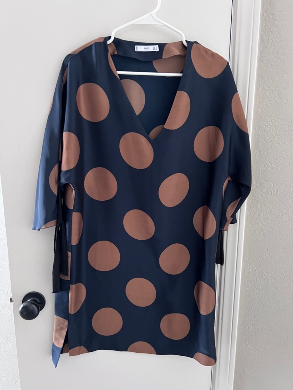 Mango Navy Dress with Brown Polka Dots
